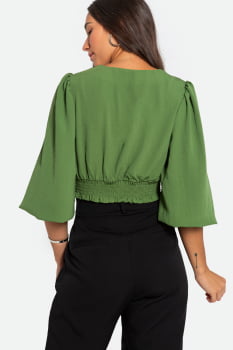Blusa Serinah Cropped em Crepe Verde