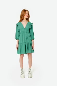 Vestido Curto de Babados Verde Serinah